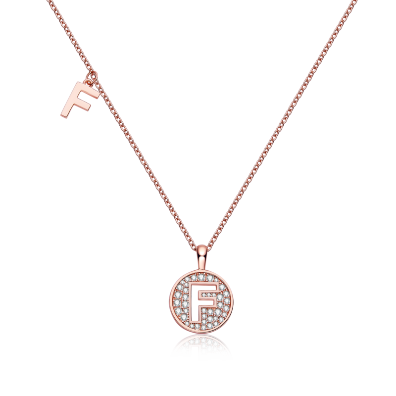 F pendant S925 silver plated rose gold Moissanite diamond light luxury letter necklace